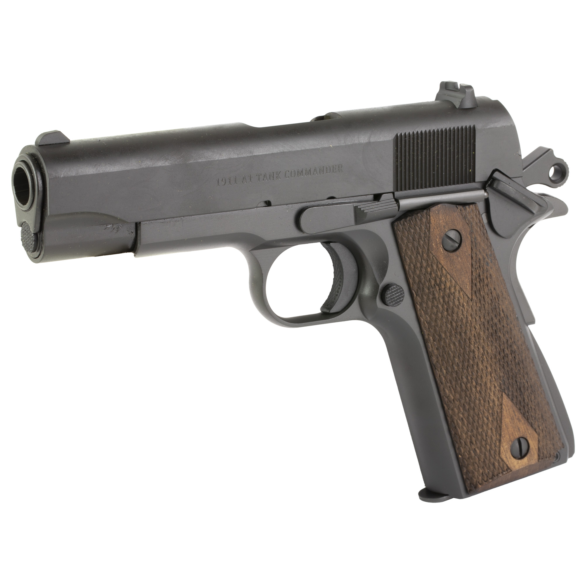 Tisas, 1911A1, Tank Commander, Single Action Only, Semi-automatic, Metal Frame Pistol, Commander, 45 ACP, 4.25" Barrel, Carbon Steel Frame, Cerakote Finish, Black, Checkered Wood Grips, Novak Style 3-Dot Sights, 7 Rounds, 2 Magazines - Image 2
