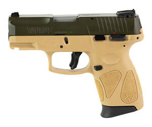 Taurus USA, G2C, Striker Fire, Semi-automatic, Polymer Frame Pistol, Compact, 9MM, 3.2" Barrel, Matte Finish, Moss Green/Tan, Adjustable Sights, Manual Thumb Safety, 12 Rounds, 2 Magazines