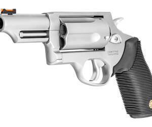 Taurus, Judge, Double Action, Metal Frame Revolver, Large Frame, 410 Bore/45LC, 3" Barrel, 2.5" Chamber, Stainless Steel, Matte Finish, Silver, Rubber Grips, Fiber Optic Front Sight, 5 Rounds