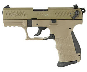 Walther, P22-CA, California Model, Semi-automatic, Double/Single Action, Compact, 22LR, 3.4" Fixed Barrel, Adjustable Sights, Polymer, FDE Finish, 10 Round, 1 Magazine